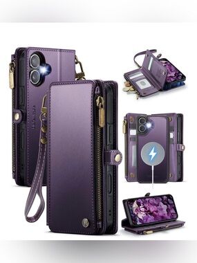 iPhone 17 Wallet Case RFID BLOCKING Pu Leather 6.3 - PURPLE